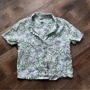 Indie Y2K Cynthia Rowley 100% linen short sleeve bird casual button up